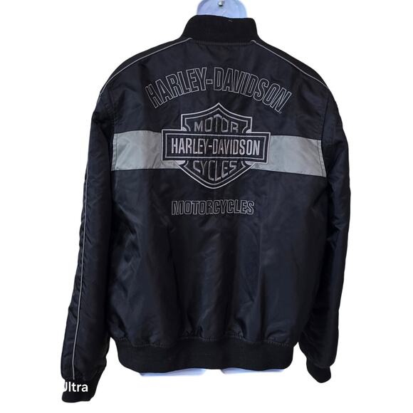 Vintage Harley Davidson Bomber Jacket Black Nylon Embroidered Motorcycle Men's L - Picture 2 of 10
